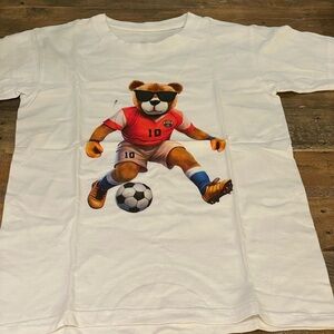 Don Teddy Kids White Soccer Bear T-Shirt